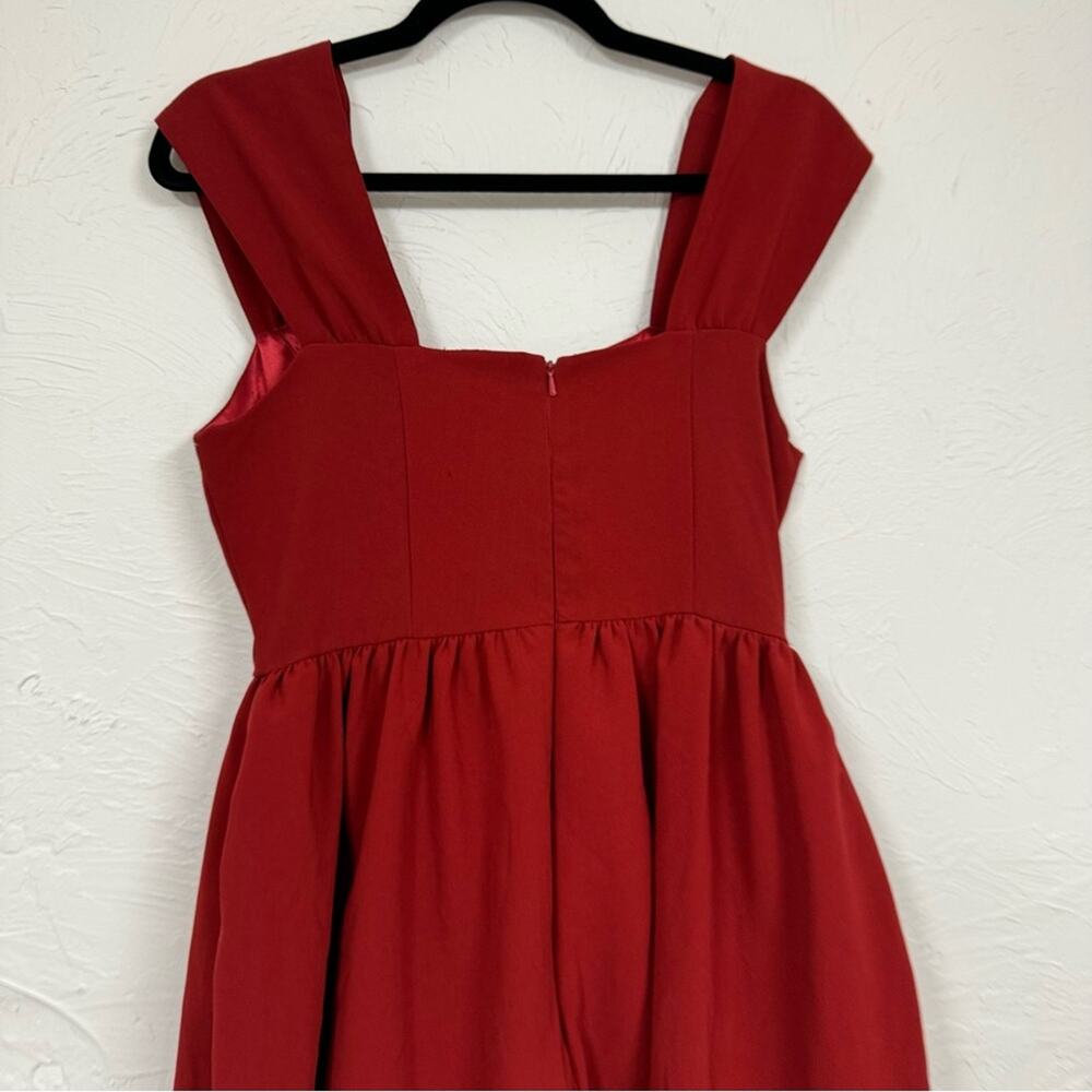 ModCloth Bea Dot Blockade Party Fit & Flare Dress Womens M Red Retro Sleeveless - Picture 14 of 15